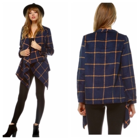 Windowpane Plaid Draped Jacket - Picture 2 of 2